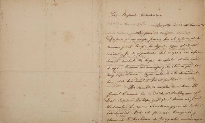 Subastan una carta firmada por Simón Bolívar