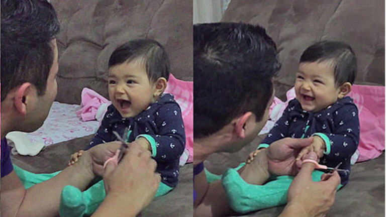 La risa de una bebé al cortar sus uñas se vuelve viral