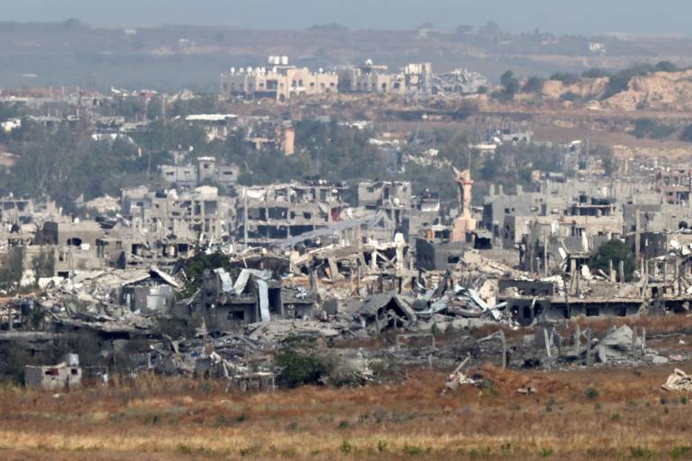 $!This picture taken from Israel's southern border with the Gaza Strip shows destroyed buildings in the Palestinian territory on May 1, 2024, amid the ongoing conflict between Israel and the militant group Hamas. (Photo by JACK GUEZ / AFP)
