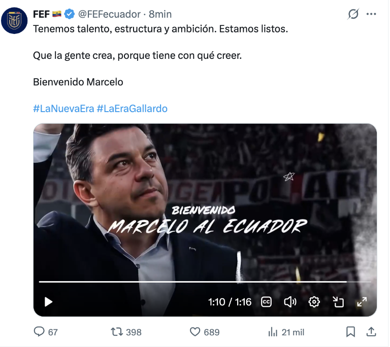 Captura de pantalla de la red social X de la FEF $!Captura de pantalla de la red social X de la FEF