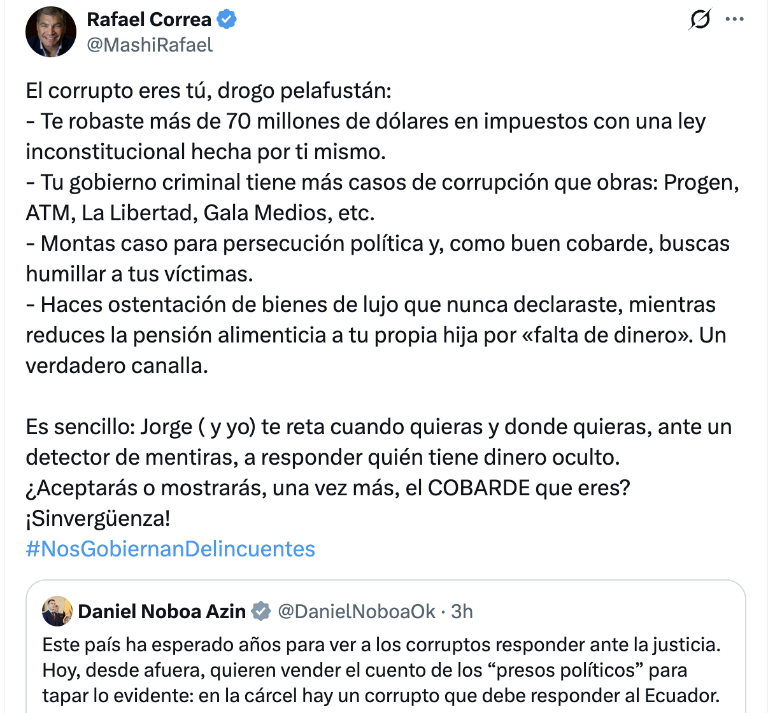 El mensaje de Correa contra Noboa. $!El mensaje de Correa contra Noboa.