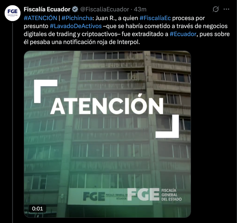 Fiscalía informó esta mañana que Juan R. fue extraditado a Ecuador. $!Fiscalía informó esta mañana que Juan R. fue extraditado a Ecuador.