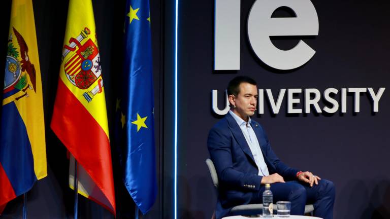 El presidente de la República, Daniel Noboa, cuando participó en unas charlas en su última visita a Europa, a inicios de año.
