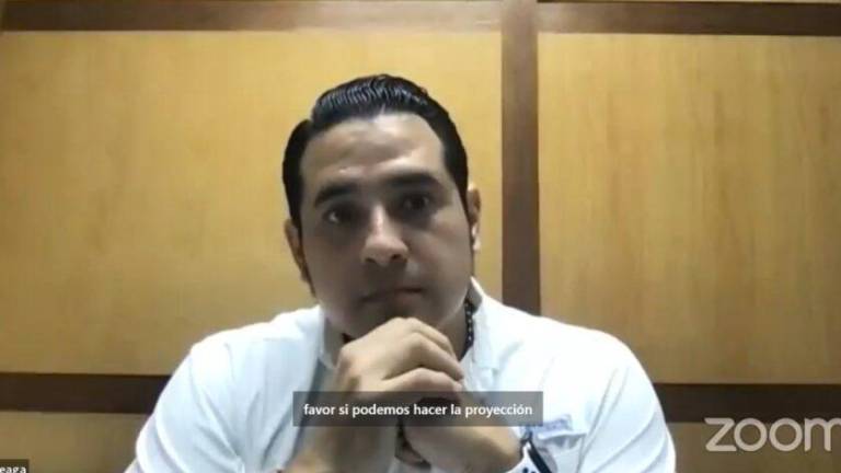 Captura de video que captó a Ronny Aleaga conectándose de forma remota a una sesión legislativa, en calidad de prófugo de la justicia, el 14 de mayo de este año.