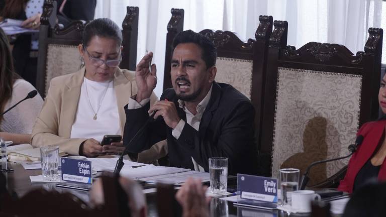 Fotografía que muestra a los concejales de Guayaquil discutiendo sobre la remoción de Alvarez del cargo.