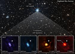 Imágenes tomadas por el James Webb del exoplaneta HIP 65426 b y su entorno.