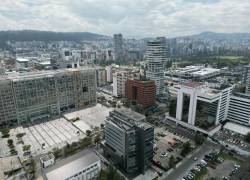 Aerial view of the financial area in northern Quito, taken on October 25, 2023. (Photo by Rodrigo BUENDIA / AFP)