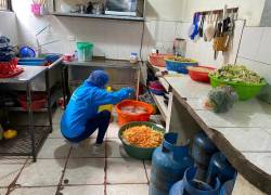 Fotografía de una trabajadora de la Arcsa revisando el estado de comida que se expende en un restaurante del país, publicada en Twitter el 31 de julio de este año.