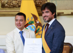 El presidente Daniel Noboa junto al exministro de Gobierno, José de la Gasca.