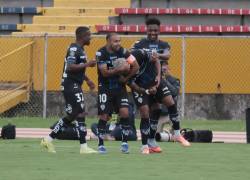 Jugadores de Independiente del Valle celebrando la victoria frente a Universidad Católica.
