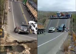 Colapsa un puente en Manabí: vehículos caen y personas quedan atrapadas
