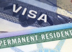 Fotografía de referencia de una Green Card y una Visa.