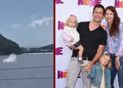 Fotografía del actor Christian Oliver junto a su familia y una captura de un video que registró el accidente aéreo.