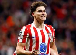 Julián Álvarez celebrando el empate del Atlético de Madrid frente al Arsenal.