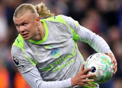 Erling Haaland descontando el partido frente al Everton.