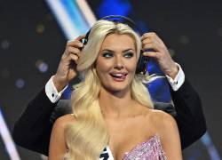 Miss Universe Denmark, Victoria Kjaer Theilvig gestures during the 73rd edition of the Miss Universe pageant in Mexico City on November 16, 2024. (Photo by CARL DE SOUZA / AFP)