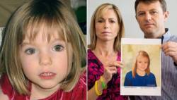 Fotos: Madeleine McCann con solo 3 años a la izquierda. A la derecha, los padres de Madeleine sosteniendo una foto que indicaría como se vería su hija tras años desaparecida. Fotos: EFE