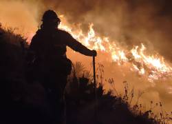 Un bombero, durante uno de los incendios forestales reportados en la ciudad de Quito.