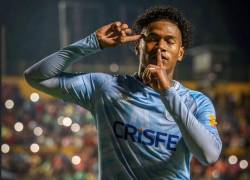 Luis Moreno celebrando el gol anotado a El Nacional por Copa Ecuador