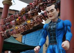 Monigote del presidente Daniel Noboa en la calle 6 de Marzo, en Guayaquil. Foto: API