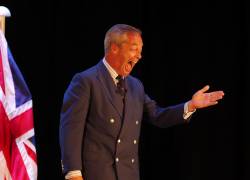 Clacton (Reino Unido), 18/06/2024.- El líder de la ultraderecha británica, Nigel Farage, durante un evento en Clacton.