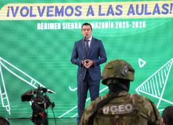 El presidente Daniel Noboa durante el inicio del año lectivo 2025-2026 en las regiones Sierra y Amazonía. Foto: API/HENRY LAPO