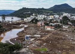 Vista aérea que muestra casas destruidas por las inundaciones en Roca Sales, estado de Rio Grande do Sul, Brasil, el 5 de mayo de 2024.