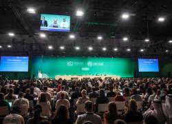 Participantes asisten a una sesión plenaria de la COP28 en la cumbre climática de las Naciones Unidas en Dubai el 13 de diciembre de 2023. Las naciones adoptaron el primer acuerdo climático de la ONU que exige que el mundo abandone los combustibles fósiles.