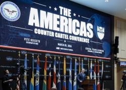 El secretario de Defensa de EE. UU., Pete Hegseth, interviene durante la Conferencia inaugural de las Américas contra los Cárteles en la sede del Comando Sur de EE. UU. (SOUTHCOM) en Doral, Florida, el 5 de marzo de 2026.