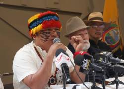 Marlon Vargas, presidente de la Conaie, en rueda de prensa.