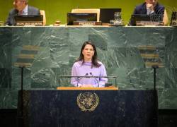 Annalena Baerbock, presidenta de la 80 sesión de la Asamblea General de Naciones Unidas durante su discurso de Beijing+30.