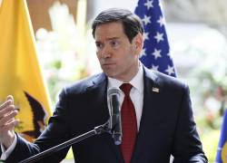 El secretario de Estado de Estados Unidos, Marco Rubio, habla durante una rueda de prensa este miércoles, en Quito.