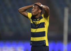 Gonzalo Plata de Ecuador hace un gesto al final de su partido de cuartos de final del torneo de fútbol Copa América Conmebol 2021 contra Argentina, en el Estadio Olímpico de Goiania, Brasil, el 3 de julio de 2021.