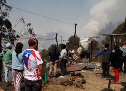 Personas se reúnen junto a algunas aves que murieron a causa del incendio forestal en una colina en Quito.
