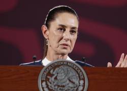 La presidenta electa de México, Claudia Sheinbaum Pardo habla durante una conferencia de prensa este lunes en el Palacio Nacional de la Ciudad de México.