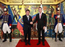El ministro de Asuntos Exteriores de Japón, Motegi Toshimitsu, en el encuentro con el presidente Noboa.