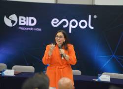 La rectora de la ESPOL, Cecilia Paredes, durante la presentación del programa ‘Fortalecimiento del Ecosistema de Innovación del Litoral Ecuatoriano’.