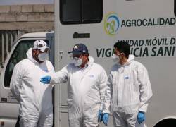 Personal técnico del Ministerio de Agricultura y Ganadería y de Agrocalidad realizan inspecciones y controles en granjas avícolas.