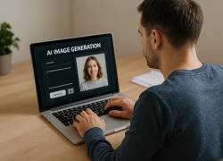 Imagen referencial de un hombre utilizando una herramienta de IA para imágenes. (Foto: Sora.)