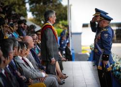 El presidente Guillermo Lasso durante un acto de bienvenida al nuevo Alto Mando Policial.