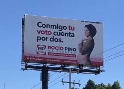 Vista general de una valle de propaganda electoral de la candidata a diputada federal por el partido Redes Sociales Progresistas (RSP), Rocío Pinos, en una calle de Hermosillo, en el estado de Sonora (México).