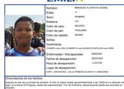 Leonel Alfredo Mendoza Altafuya fue visto por última vez en el barrio El Progreso, en Napo.