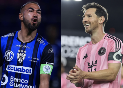 Junior Sornoza (izq.) , Lionel Messi (der.)