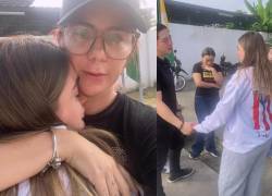 Combo de fotografías que muestra el abrazo entre Carolina Jaume y Kristel Chuchuca, además del recibimiento de sus allegados.