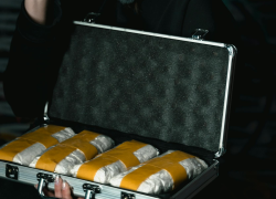 Fotografía referencial de un maletín lleno de empaques de concaína.