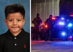 Combo de fotografías de Liam Conejo Ramos, de cinco años, y agentes migratorios en Minneapolis, Minnesota.