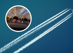 Imagen referencial y captura del video que captó la reacción de pasajeros a los vientos extremos.