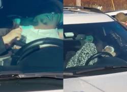 Combo de fotografías que muestran la caótica detención de una mujer ecuatoriana por parte de agentes migratorios.