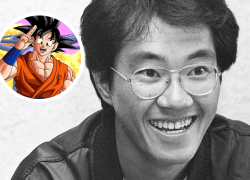 Fotografía de Akira Toriyama junto a una imagen de Goku, el protagonista del popular manga que creó, el cual marcó la infancia de toda una generación.