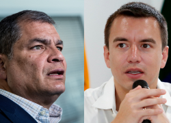 Combo de fotografías del expresidente Rafael Correa y el mandatario Daniel Noboa.